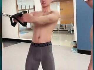 Two Chinese Muscle Man Workout with Sexy Tights 12