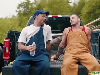 Sweaty farmhands Zack Mackay and Tito Patron popping boners